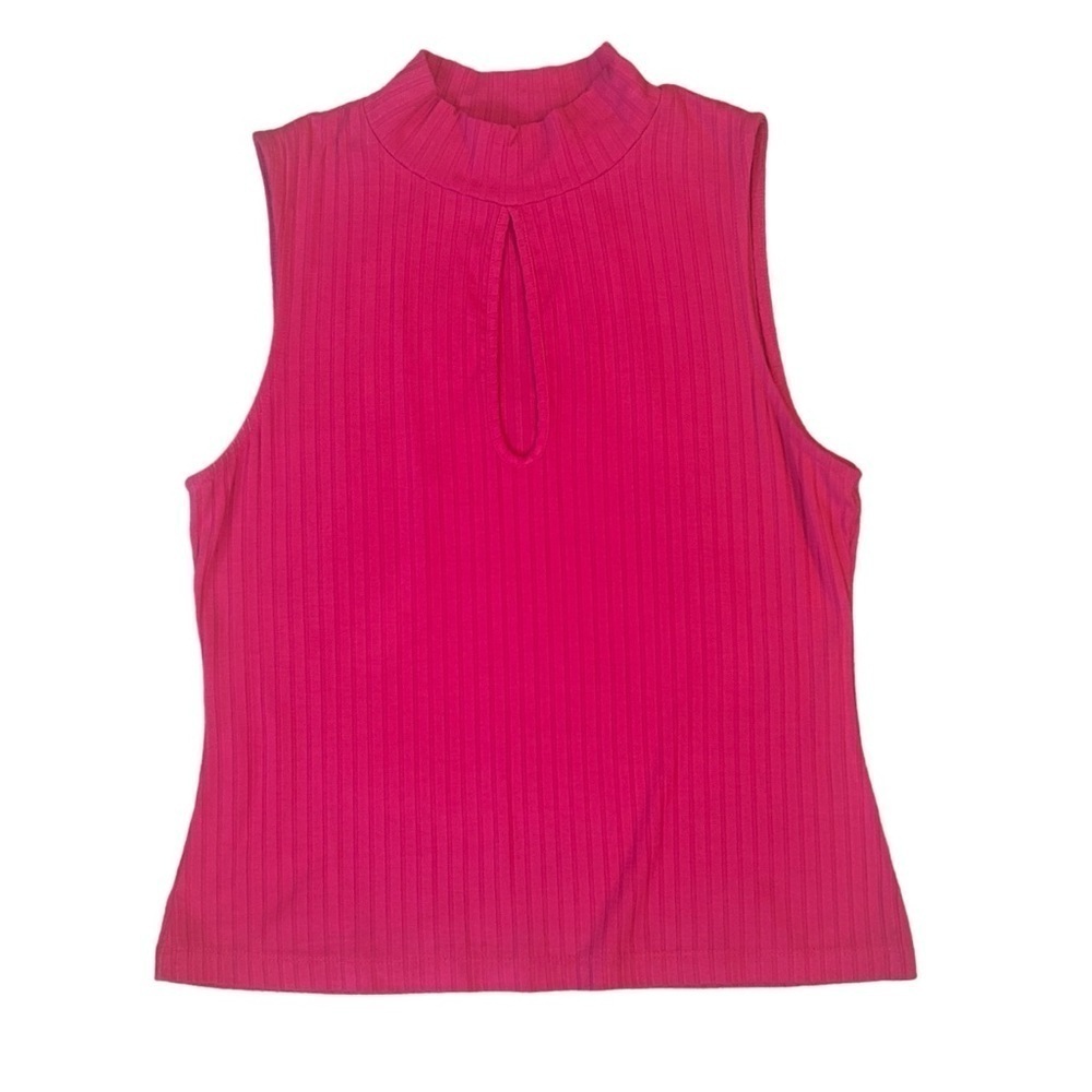 Hot Pink Sleeveless Mock Turtleneck keyhole Blouse 🩷 Small